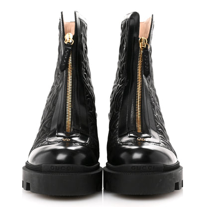 Gucci Calfskin Nappa Rhombus Quilted Trip Ankle Boots 37 Black 3 of 12
