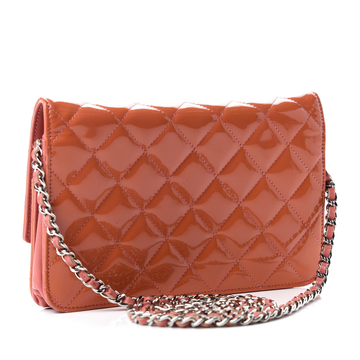 Patent Quilted Brilliant Wallet On Chain WOC Orange