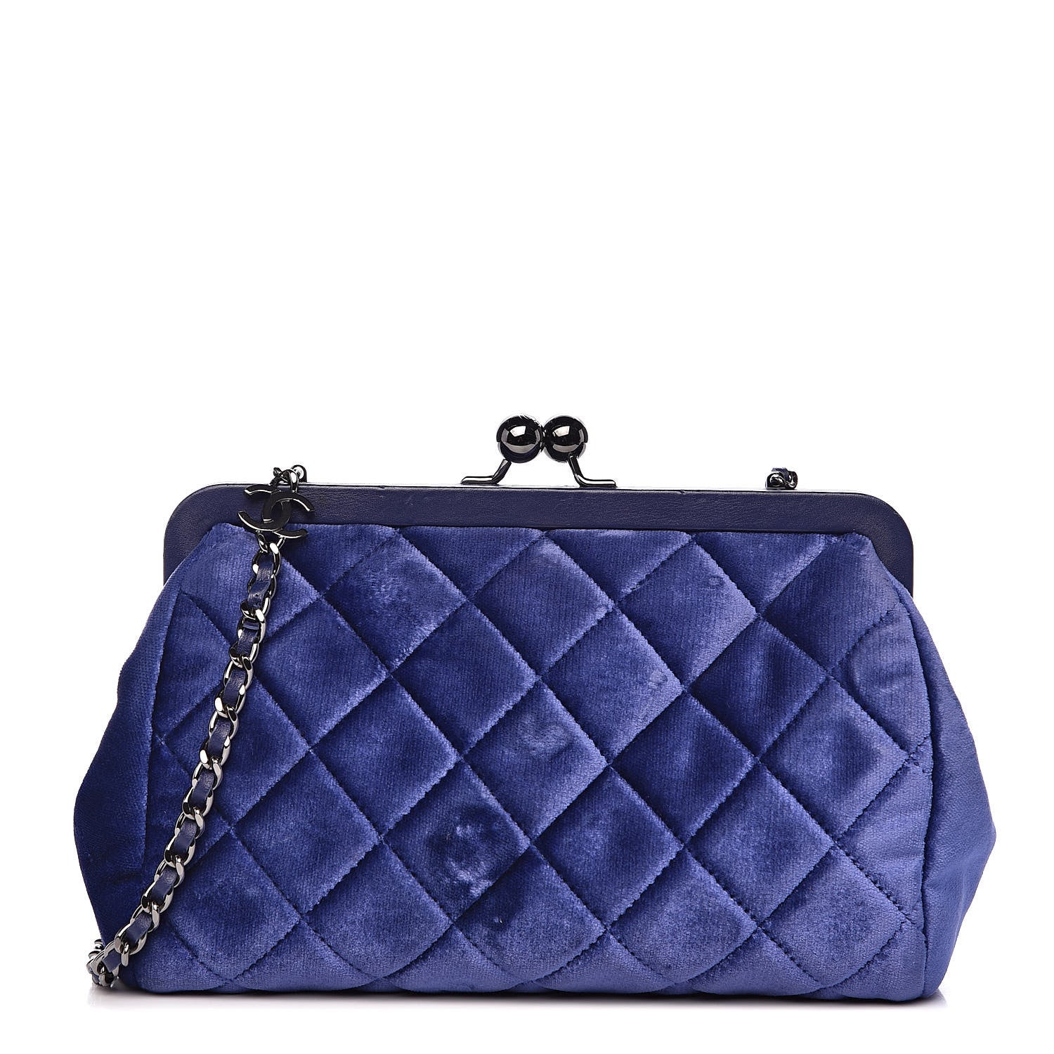 Chanel Velvet Quilted Kiss Lock Evening Bag Blue 1 of 12
