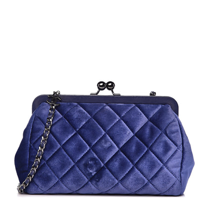 Chanel Velvet Quilted Kiss Lock Evening Bag Blue 1 of 12
