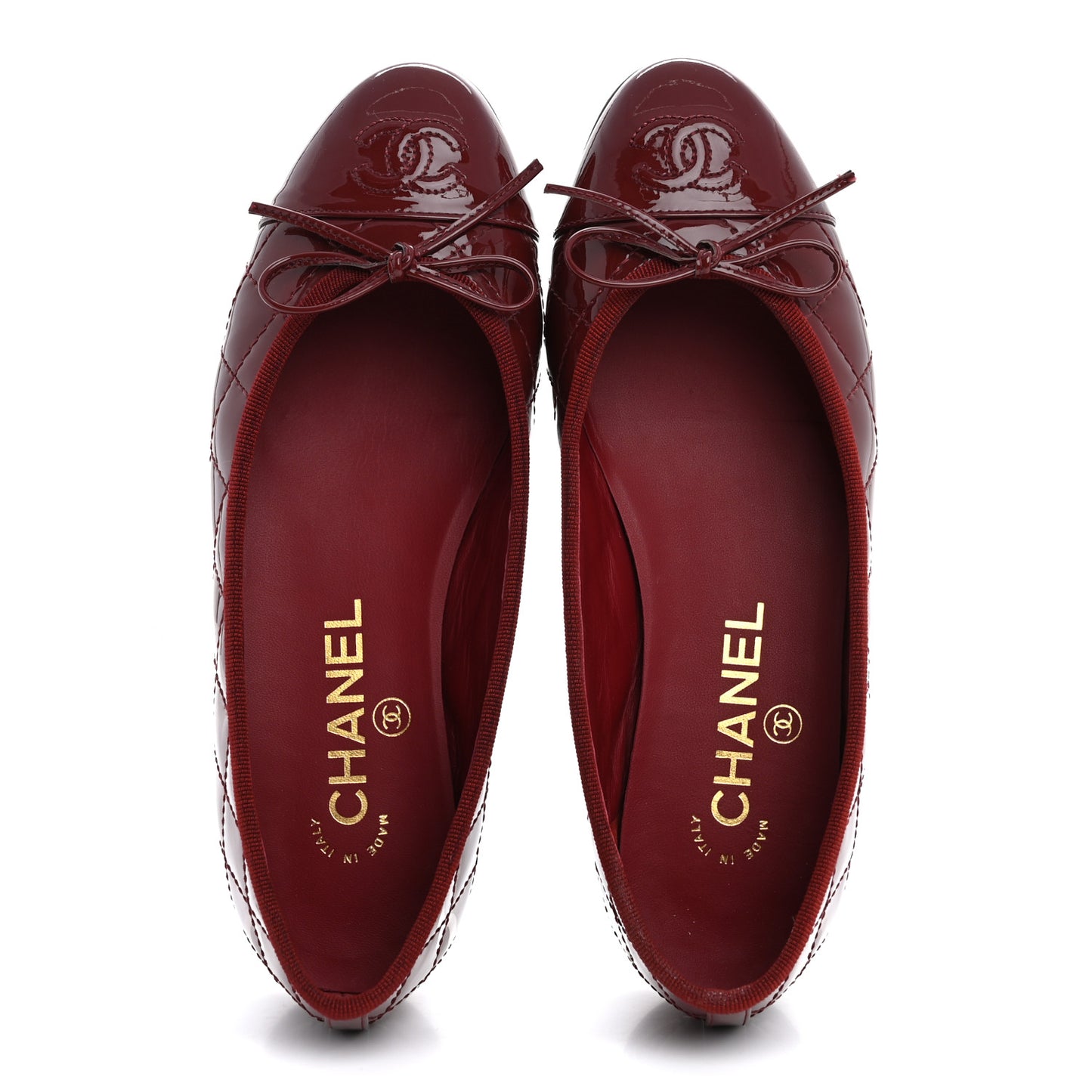 Patent Quilted Cap Toe CC Ballerina Flats 35.5 Red