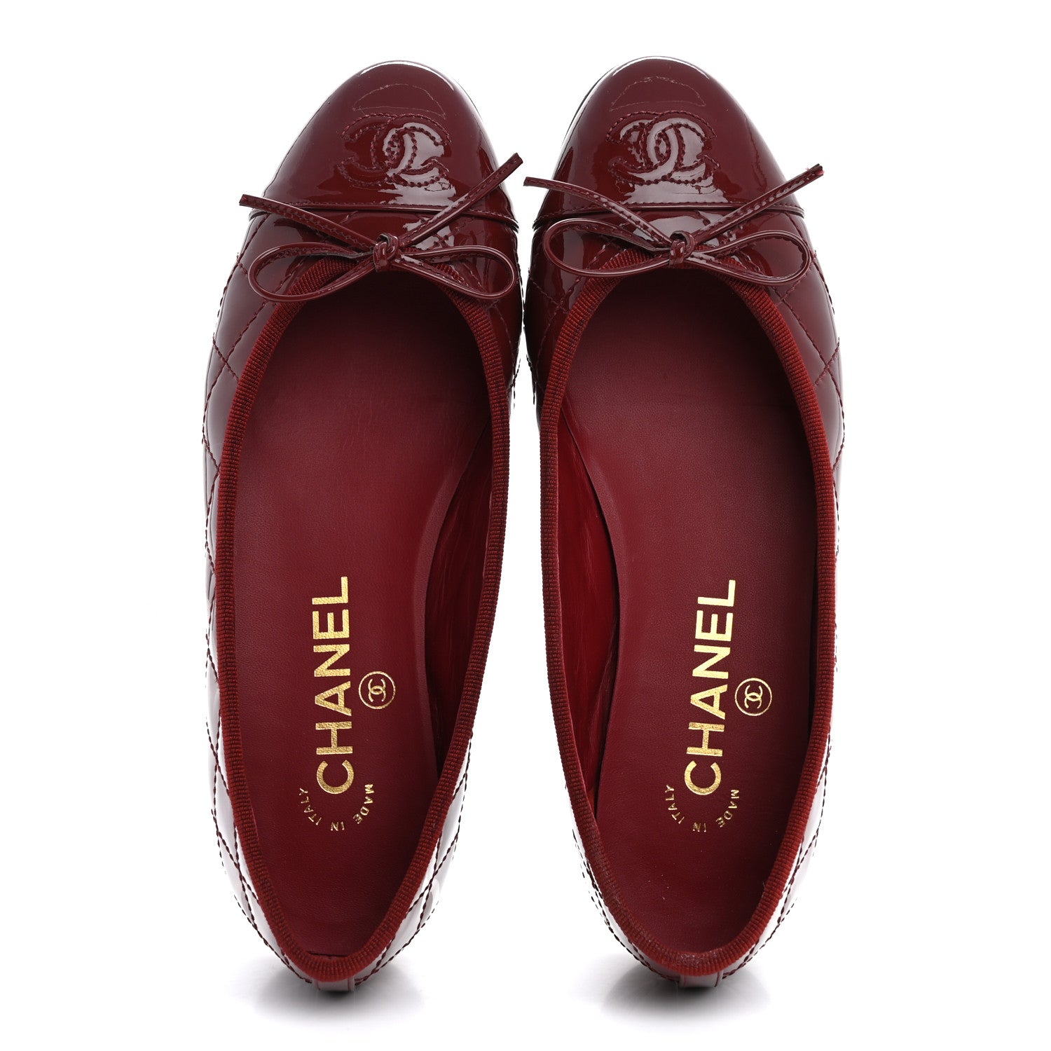 Chanel Patent Quilted Cap Toe CC Ballerina Flats 35.5 Red 2 of 12