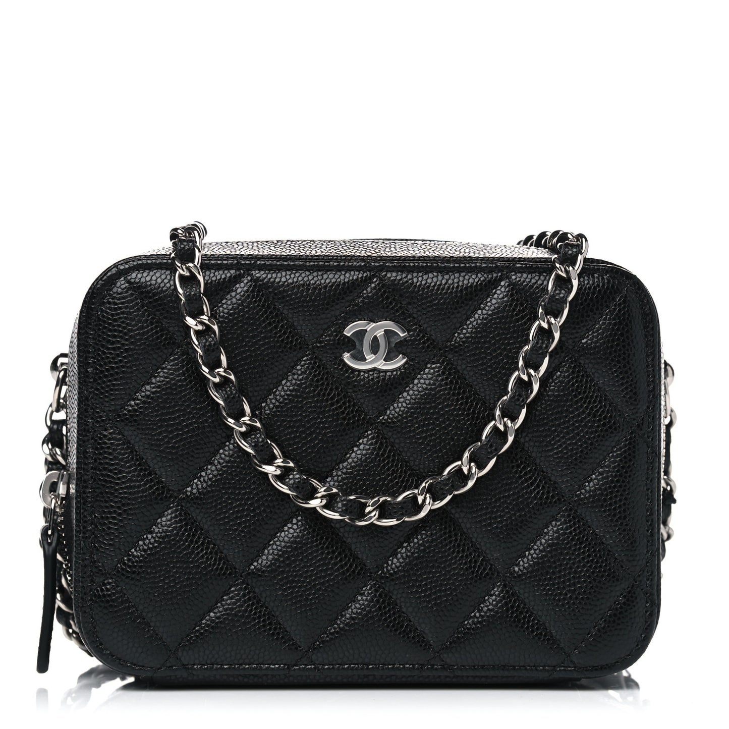 Caviar Quilted CC Vanity Case With Chain Black