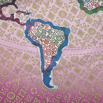 Louis Vuitton Silk Monogram Map Square Scarf Cassis 8 of 11