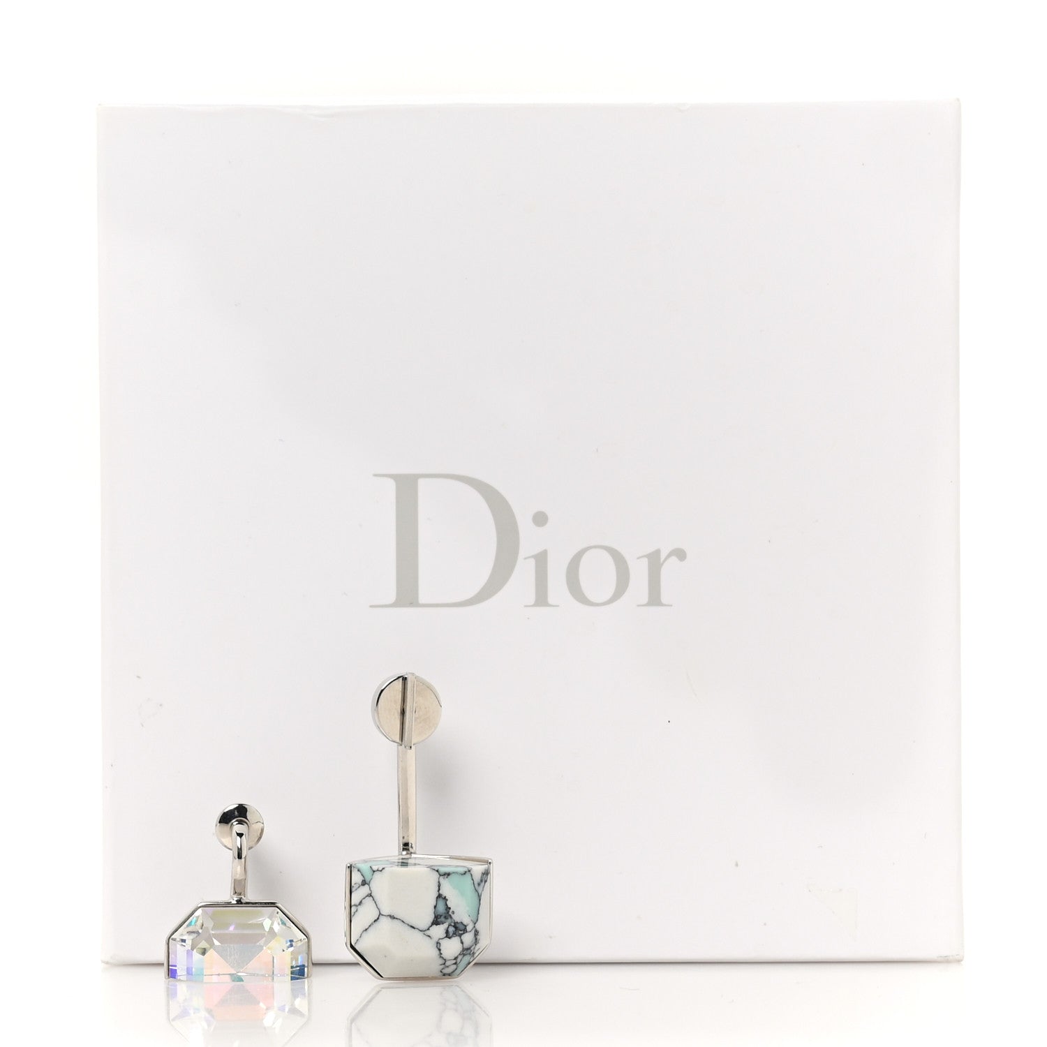 Christian Dior Howlite Crystal Asymmetric Drop Earrings White 5 of 5