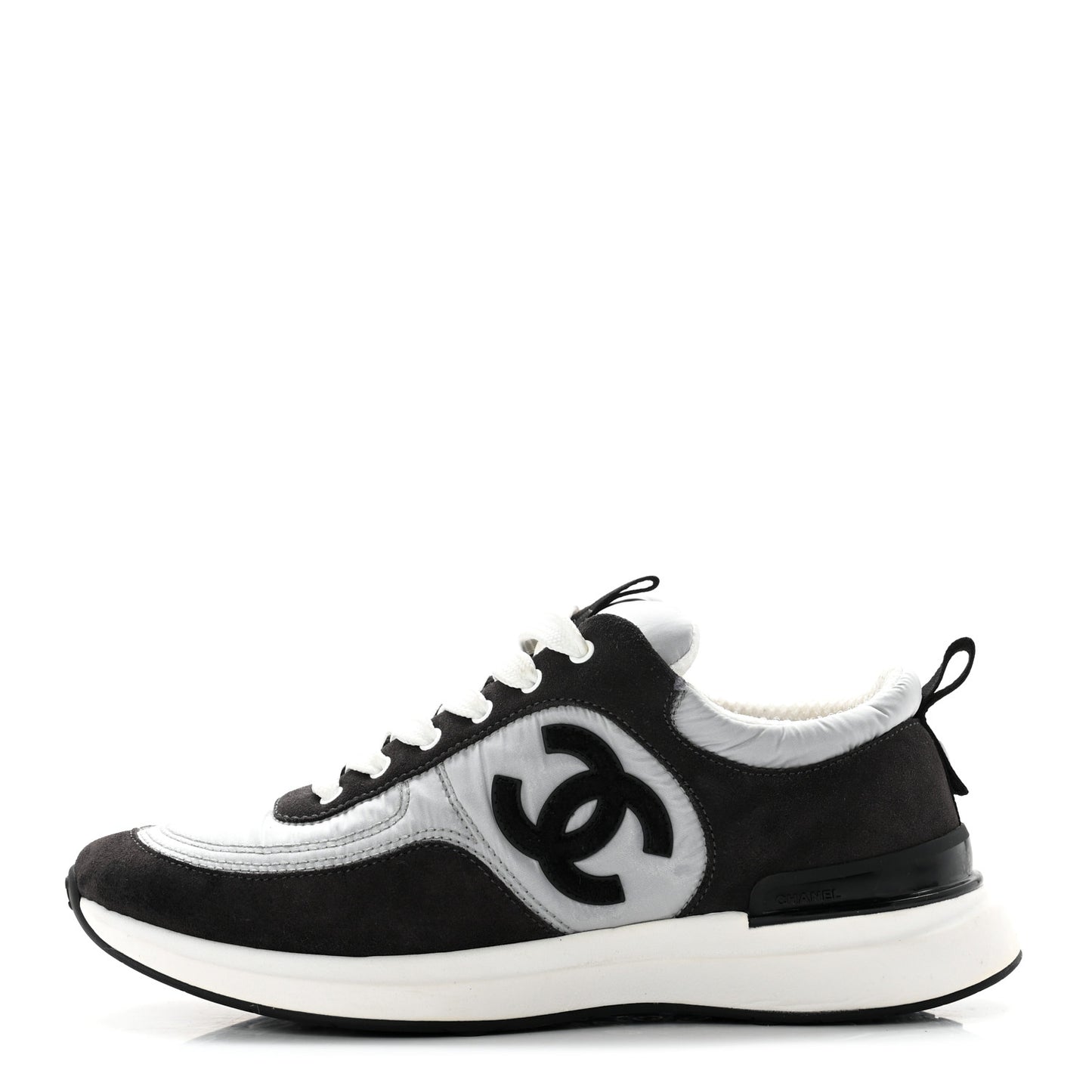 Nylon Suede Calfskin CC Sneakers 37.5 White Dark Grey