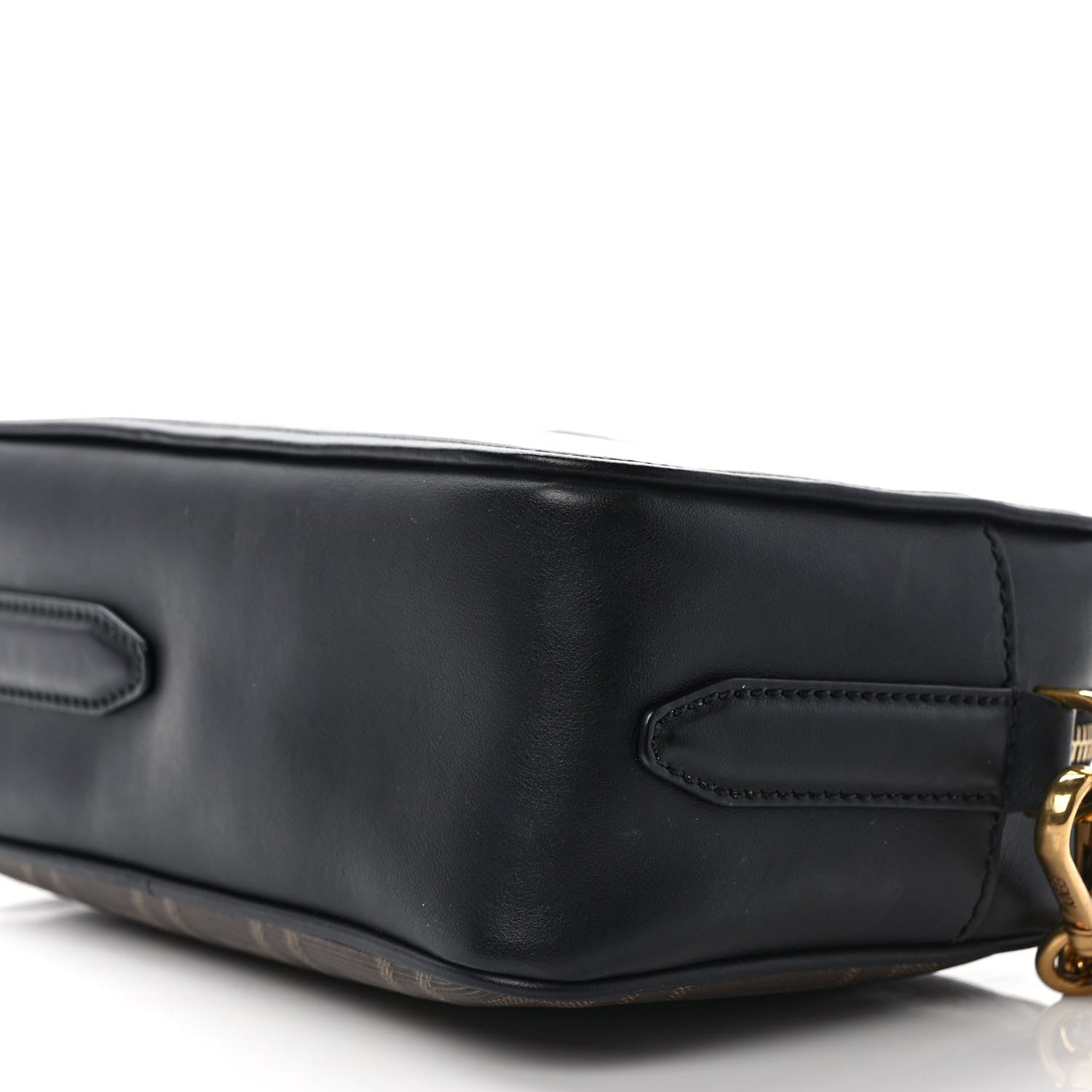Fendi Glazed Fabric Vitello Century FF 1974 Stamp Patch Camera Case Mogano Panna Black 9 of 9
