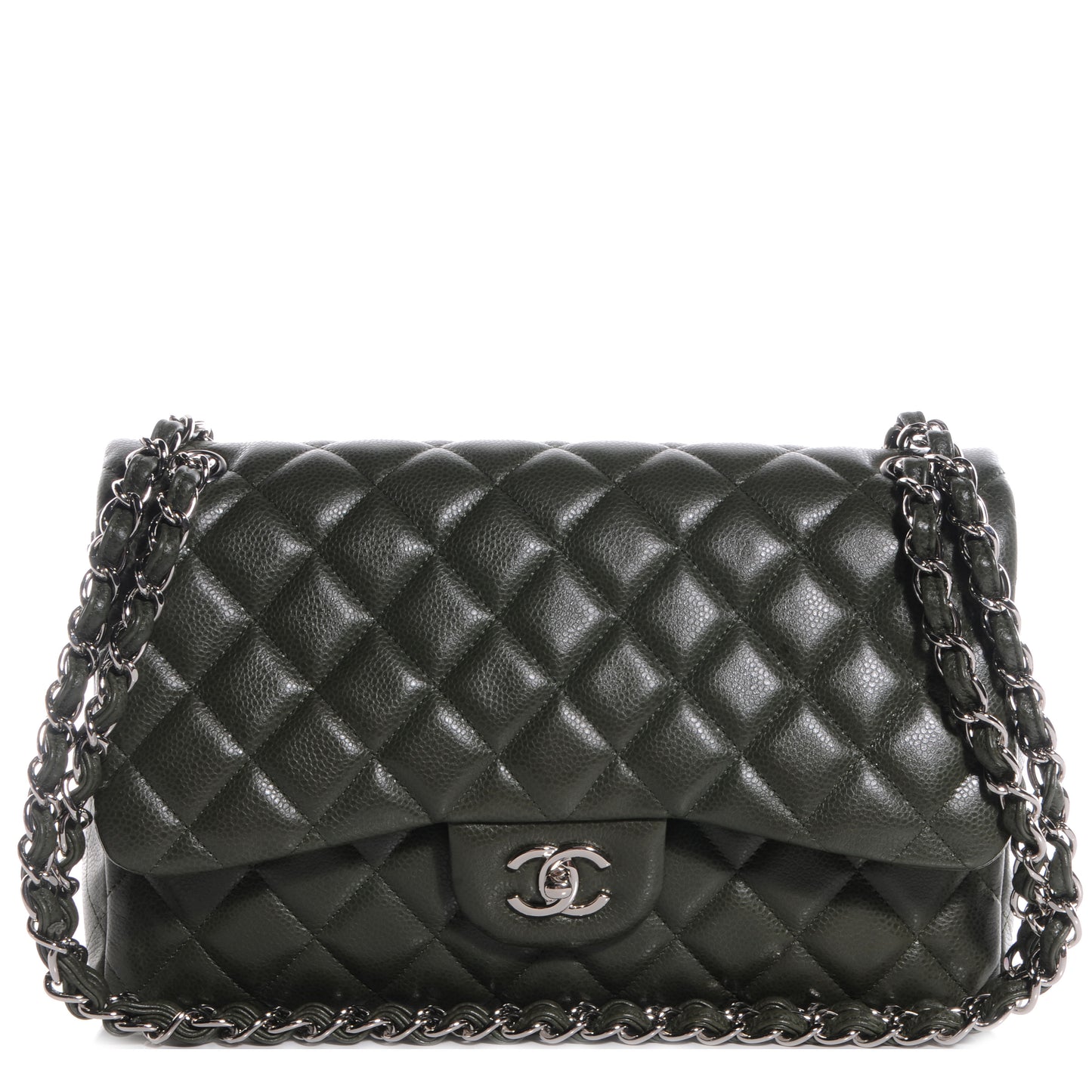Caviar Jumbo Double Flap Dark Green