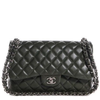 Chanel Caviar Jumbo Double Flap Dark Green 1 of 9
