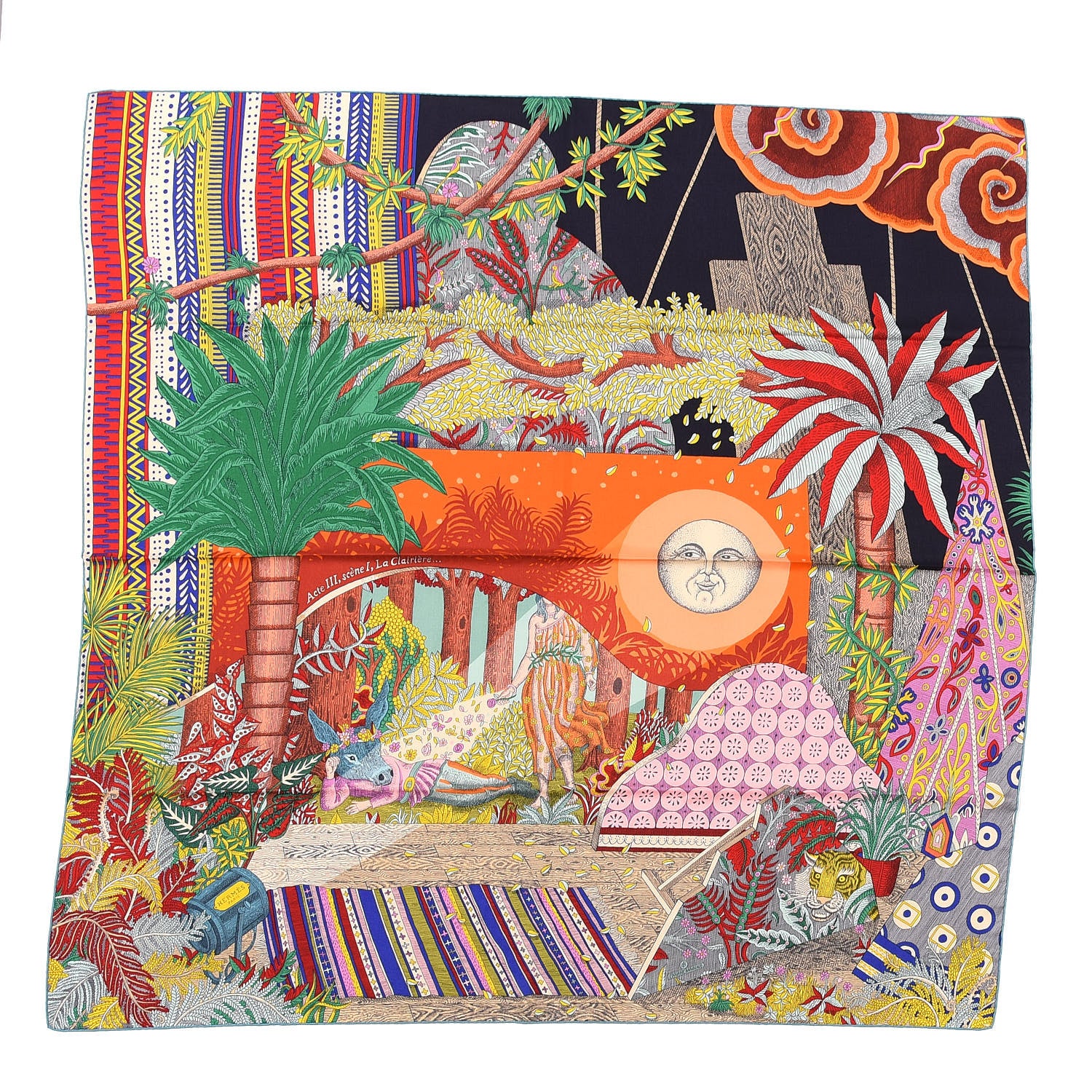 Hermes Cashmere Silk Acte III Scene I La Clairiere Shawl 140 Orange Vert Multicolore 1 of 5