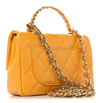 Chanel Shiny Lambskin Quilted Golden Links Top Handle Flap Yellow 3 of 10