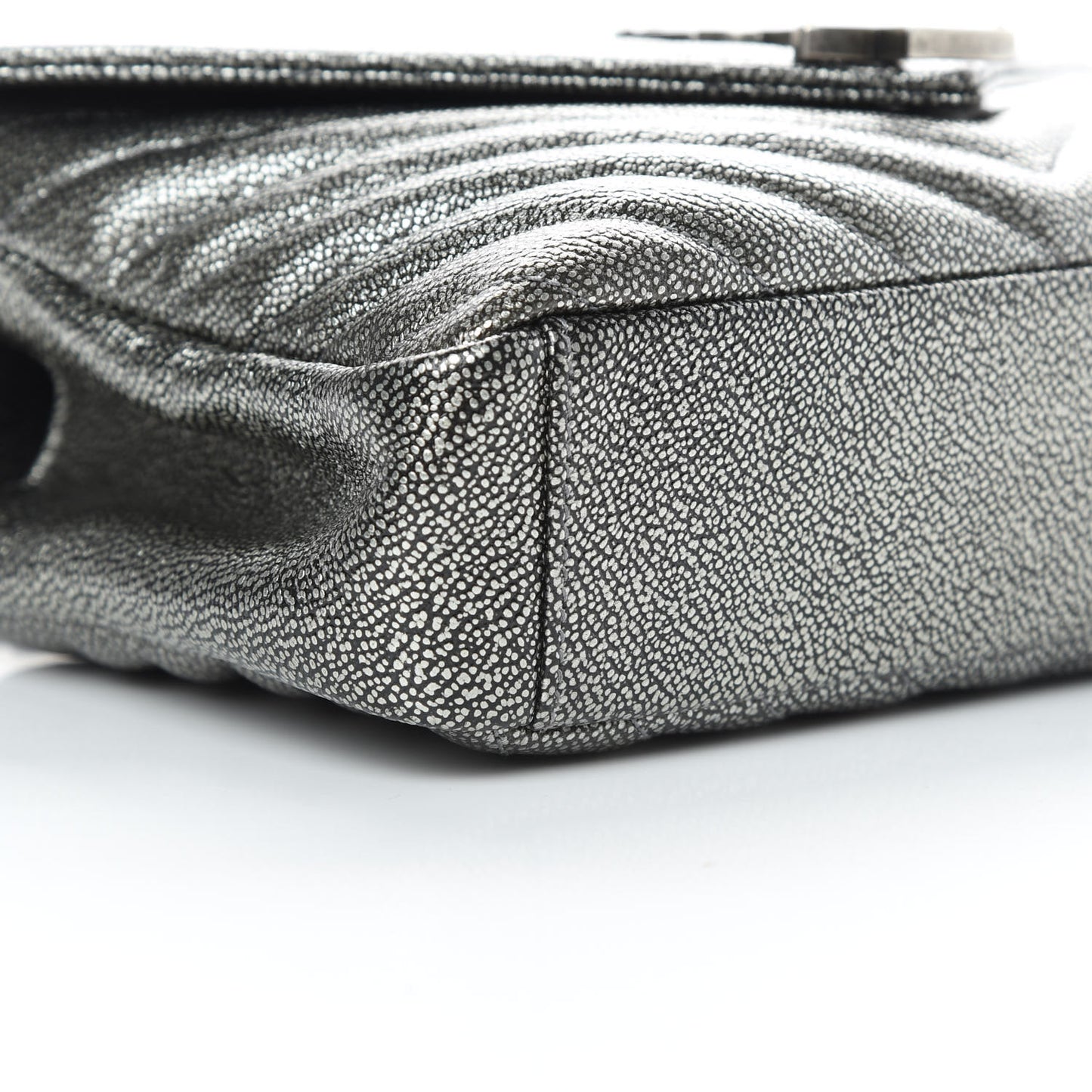 Metallic Grain De Poudre Matelasse Chevron Monogram Medium College Bag Gunmetal