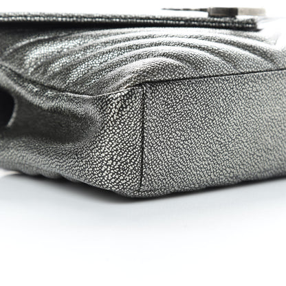 Saint Laurent Metallic Grain De Poudre Matelasse Chevron Monogram Medium College Bag Gunmetal 9 of 12