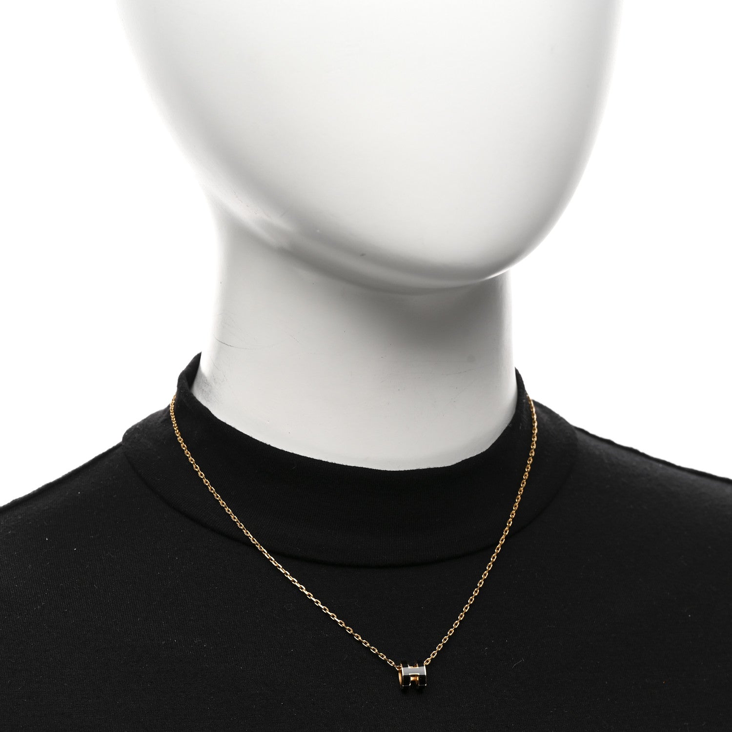 Hermes Lacquered Gold Mini Pop H Pendant Necklace Black 2 of 7