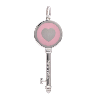 Tiffany Sterling Silver Enamel Keys Heart Key Pendant Pink 1 of 4