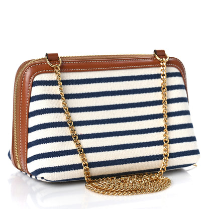 Celine Canvas Calfskin Striped Triomphe Mini Clutch on Chain Navy 3 of 8