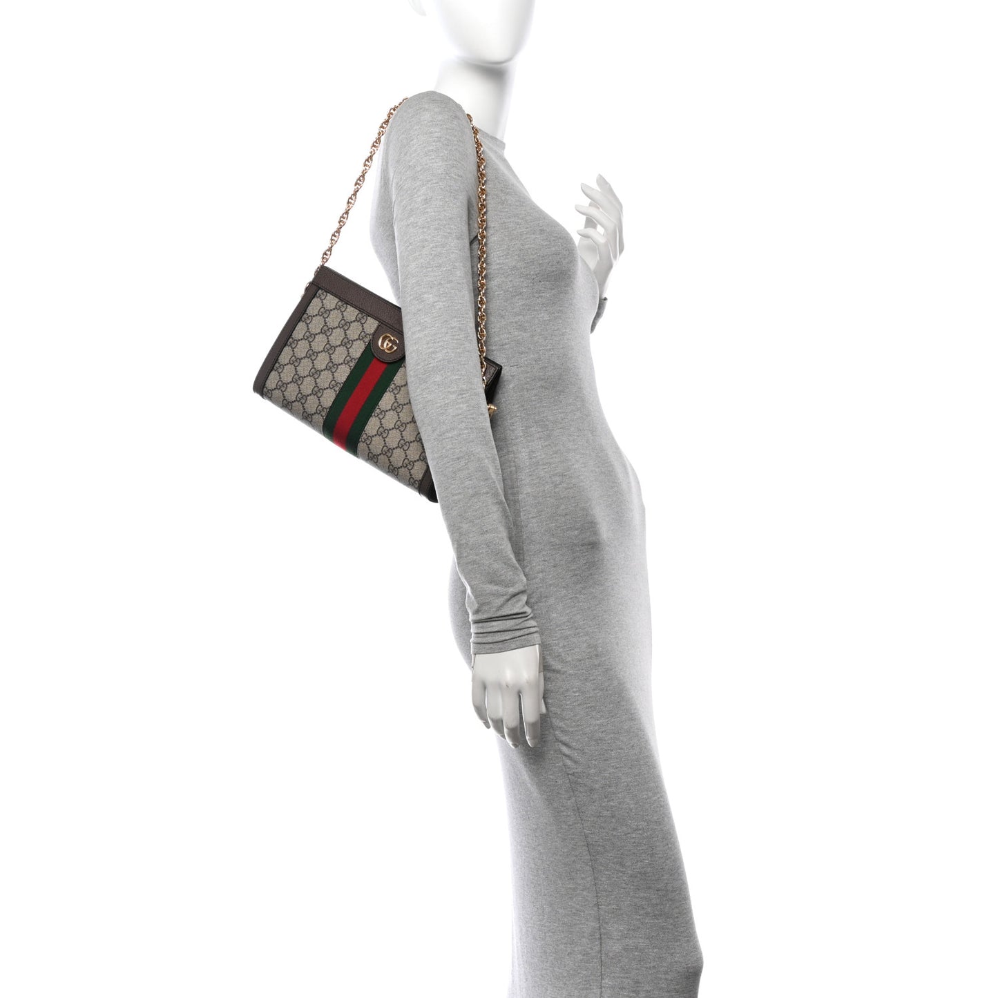 GG Supreme Monogram Web Small Ophidia Chain Shoulder Bag Brown