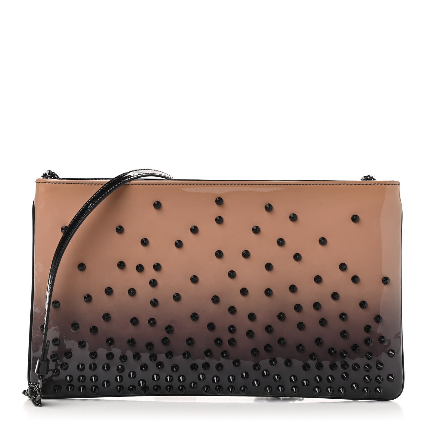 Patent Degrade Loubiposh Spiked Clutch Nude Black
