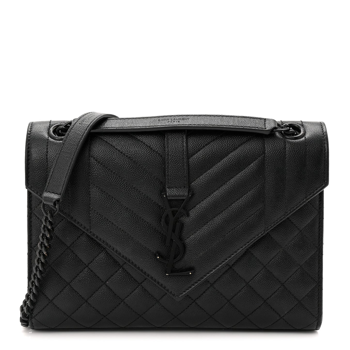 Grain De Poudre Textured Mixed Matelasse Triquilt Medium Monogram Monochrome Satchel Black