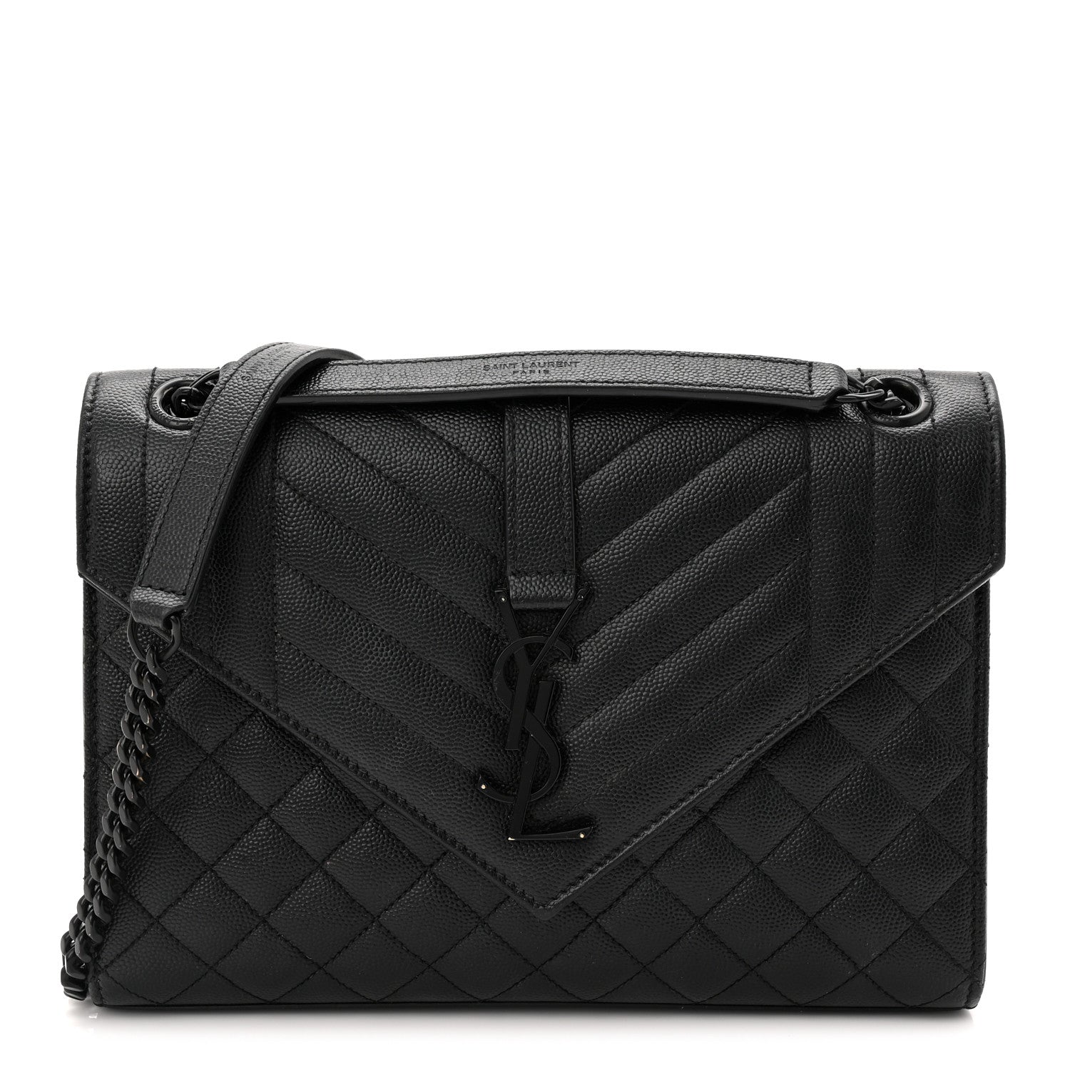 Saint Laurent Grain De Poudre Textured Mixed Matelasse Triquilt Medium Monogram Monochrome Satchel Black 1 of 11