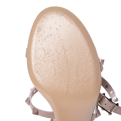 Valentino Garavani Calfskin Lacquered Monochrome Rockstud 60mm City Sandals 37.5 Poudre 8 of 9