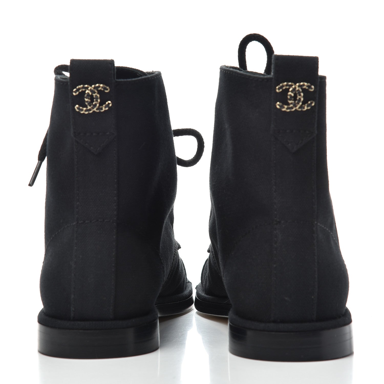 Chanel Cotton Grosgrain Cap Toe CC Lace Up Boots 40 Black 7 of 11