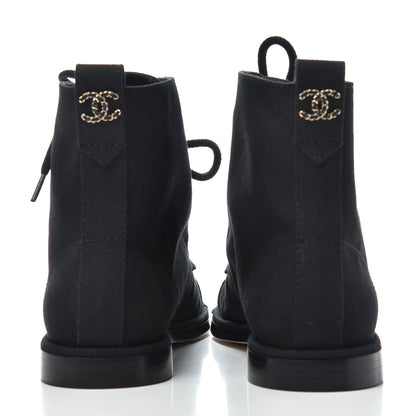 Chanel Cotton Grosgrain Cap Toe CC Lace Up Boots 40 Black 7 of 11
