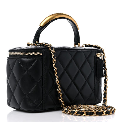 Chanel Lambskin Quilted Metal Small Top Handle Vanity Case With Chain Black 3 of 10