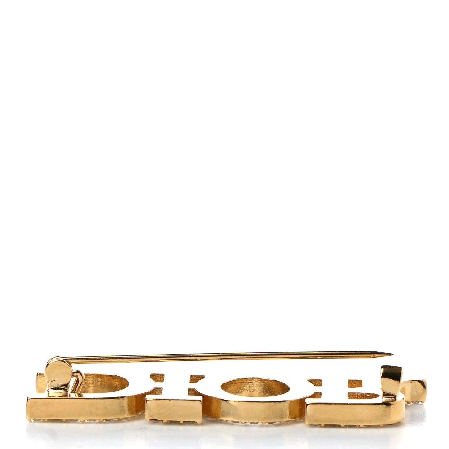 Crystal Dior Logo Brooch Gold