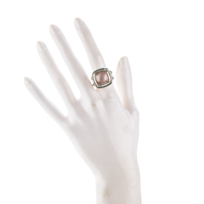 David Yurman Sterling Silver Diamond Rose Quartz 14mm Albion Ring 53 6.5 2 of 4