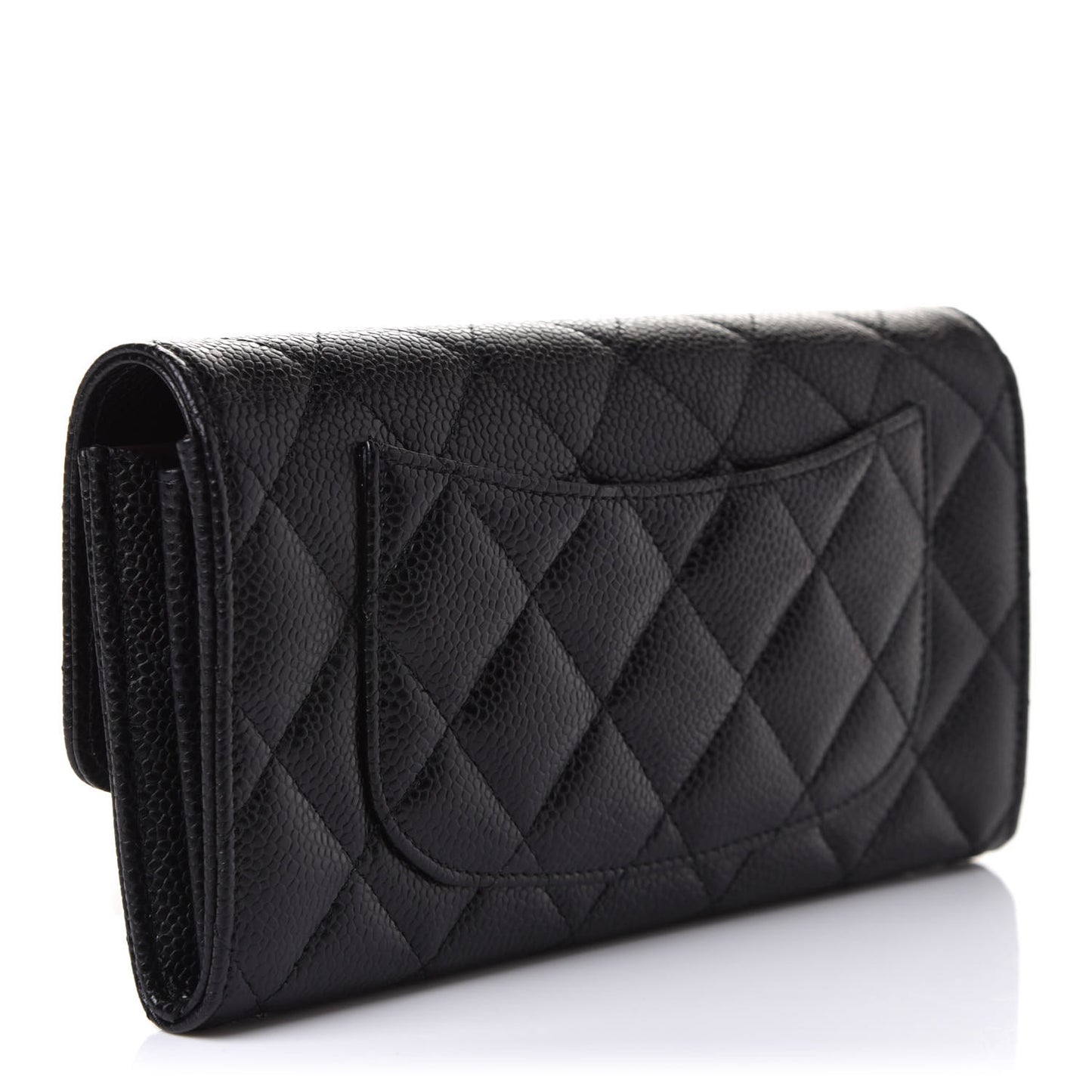 Caviar Quilted Large Gusset Flap Wallet Black