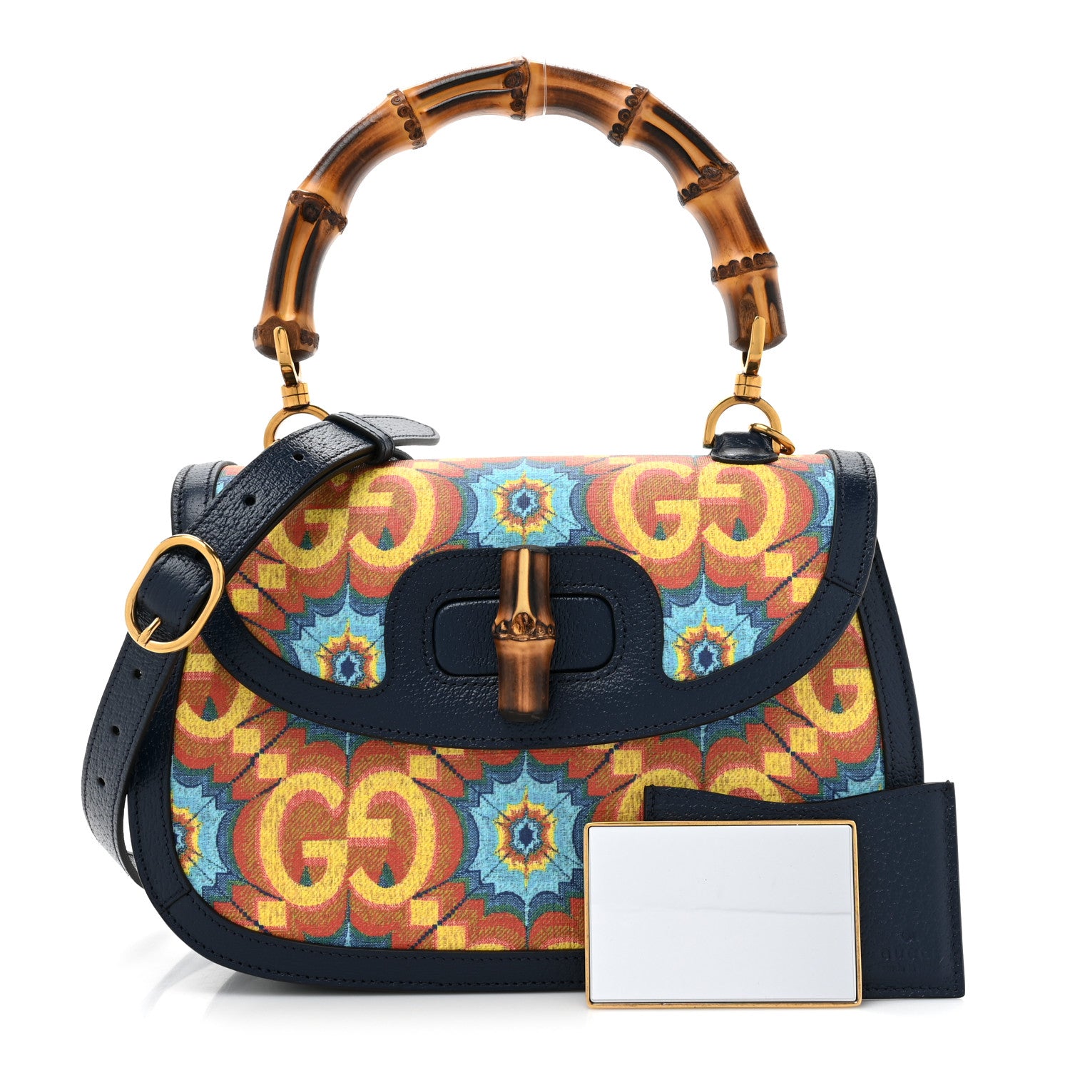Gucci Calfskin Kaleidoscope Medium Bamboo 1947 Top Handle Bag Blue Orange Multicolor Blue Agata 3 of 9