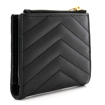 Saint Laurent Grain De Poudre Matelasse Chevron Monogram Zipped Card Case Black 3 of 8