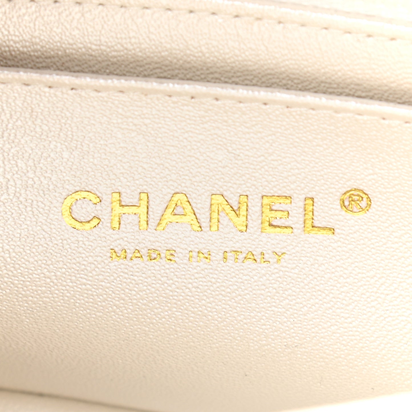 Iridescent Calfskin Quilted Mini Rectangular Flap White