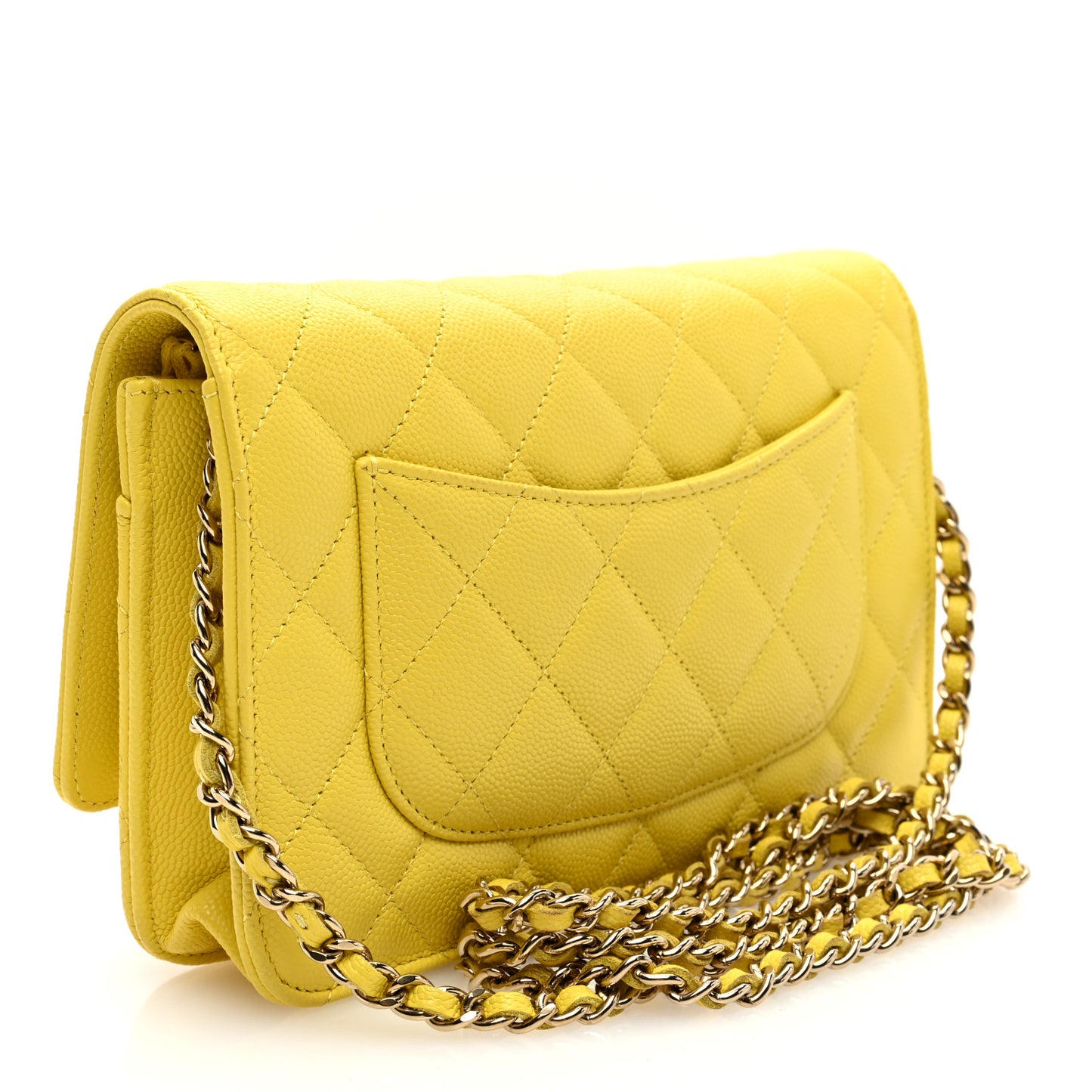 Caviar Quilted Wallet on Chain WOC Yellow