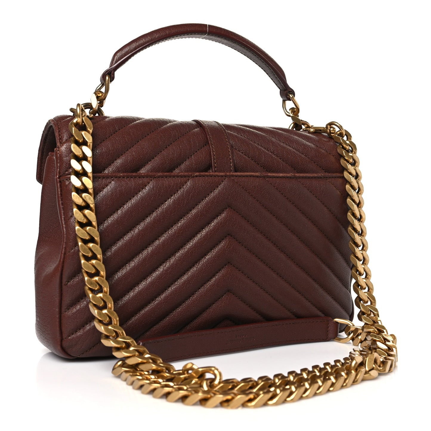 Sheepskin Matelasse Chevron Monogram Medium College Bag Old Brandy