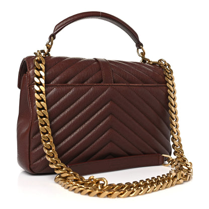 Saint Laurent Sheepskin Matelasse Chevron Monogram Medium College Bag Old Brandy 3 of 12