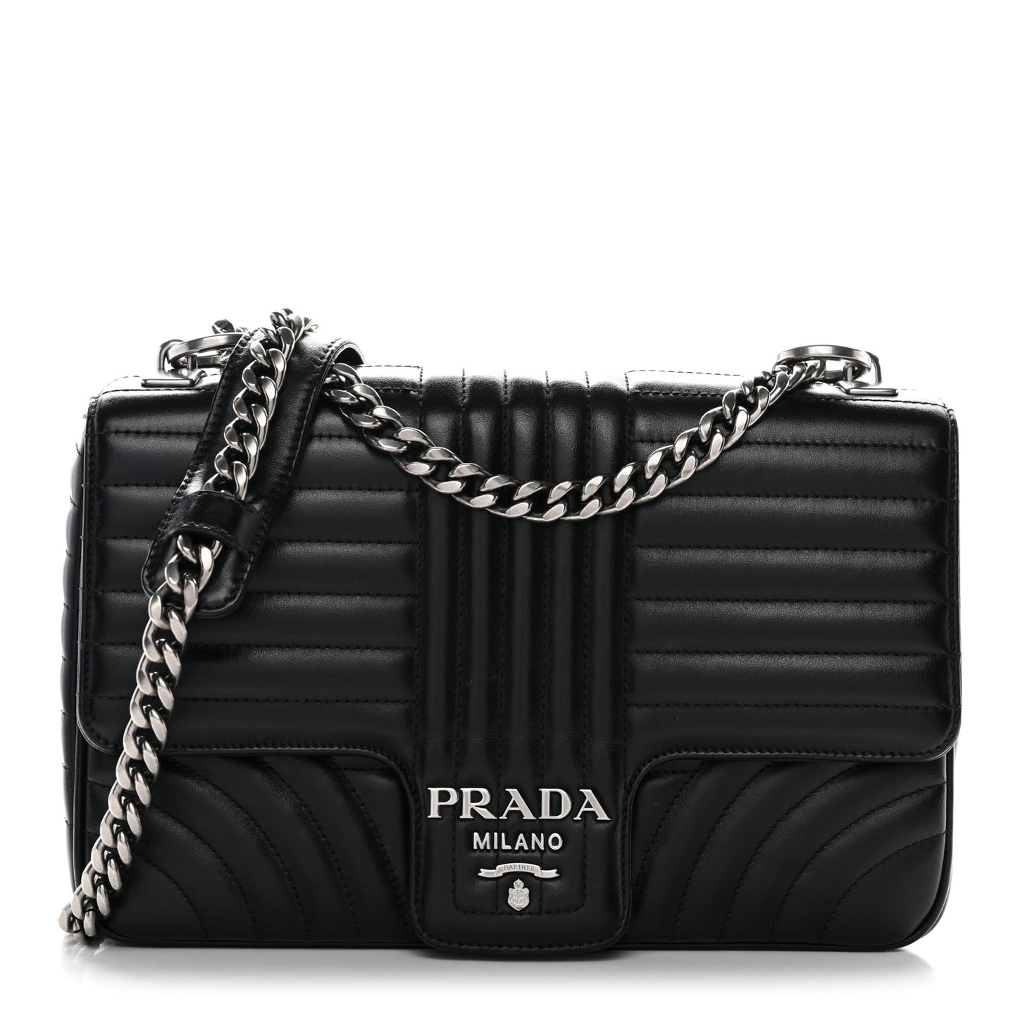 Soft Calfskin Impunture Diagramme Large Chain Flap Shoulder Bag Black