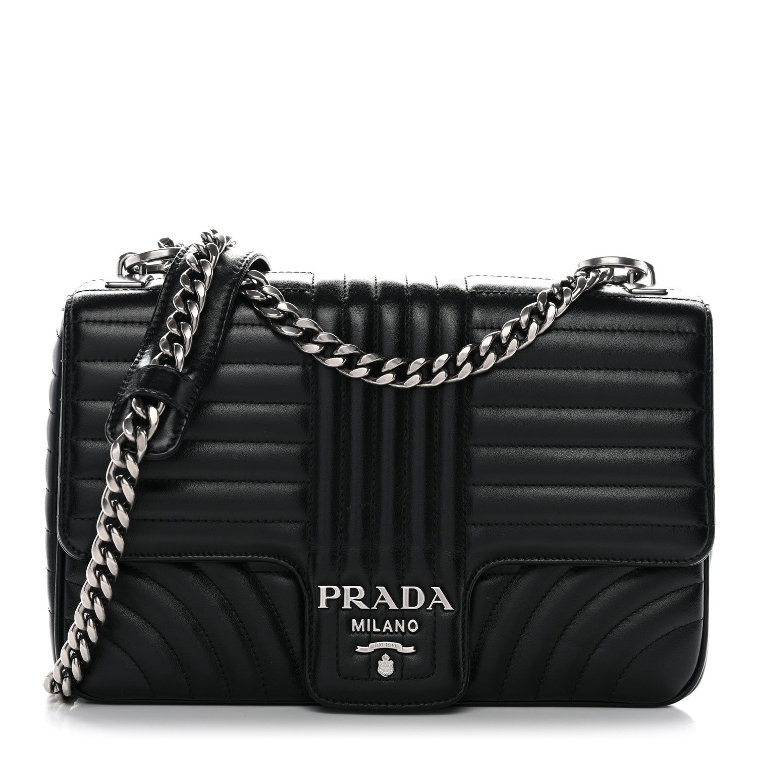 Prada Soft Calfskin Impunture Diagramme Large Chain Flap Shoulder Bag Black 1 of 10