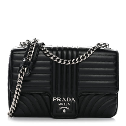 Prada Soft Calfskin Impunture Diagramme Large Chain Flap Shoulder Bag Black 1 of 10