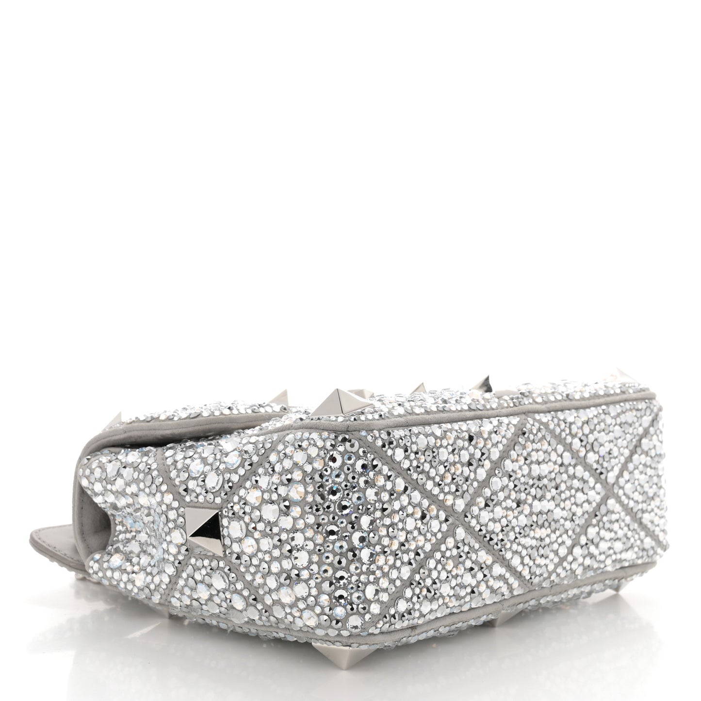 Crystal Suede Enamel Medium Roman Stud Shoulder Bag Silver