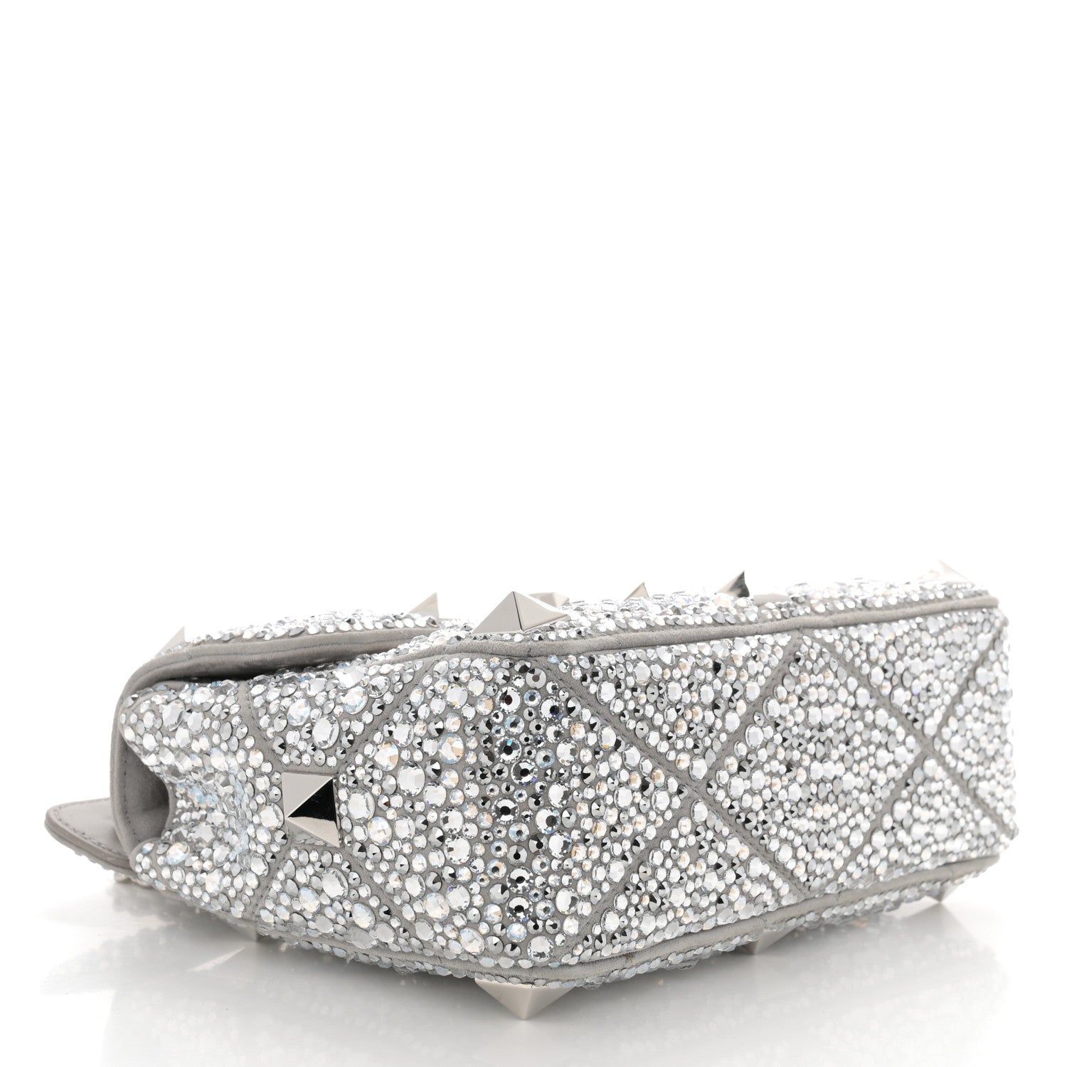 Valentino Garavani Crystal Suede Enamel Medium Roman Stud Shoulder Bag Silver 4 of 10
