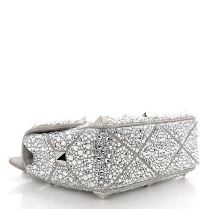 Valentino Garavani Crystal Suede Enamel Medium Roman Stud Shoulder Bag Silver 4 of 10