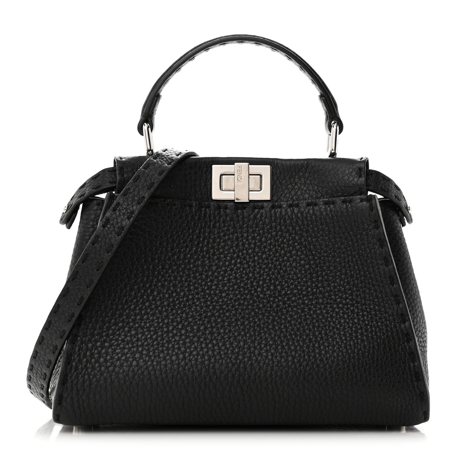 Fendi Cuoio Romano Selleria Bi-Color Mini Peekaboo Iconic Satchel Black Mou 1 of 10