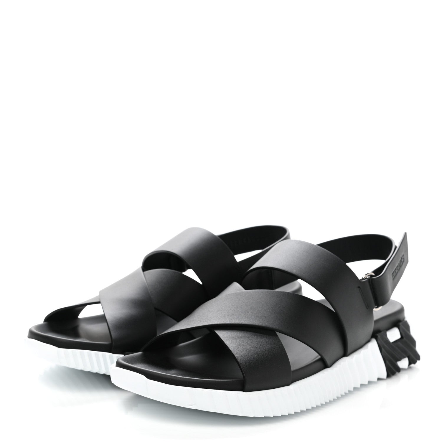 Hermes Calfskin Goatskin Mens Electric Sandals 43 Black White 3 of 10