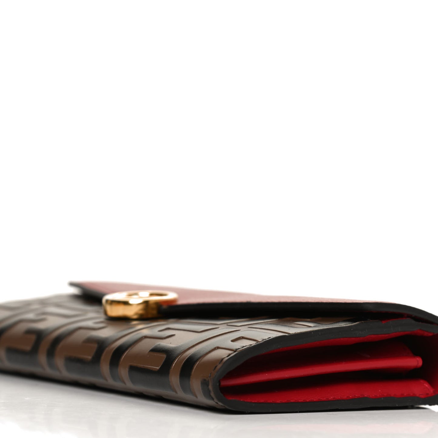 Vitello Cruise F is Fendi Bi-Color FF 1974 Embossed Continental Envelope Wallet Maya Black Fragola