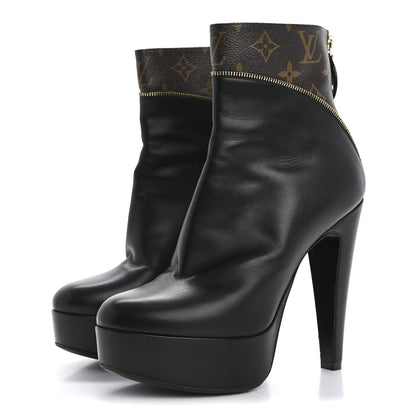 Louis Vuitton Calfskin Monogram Afterglow Platform Ankle Boots 38.5 Black 4 of 14