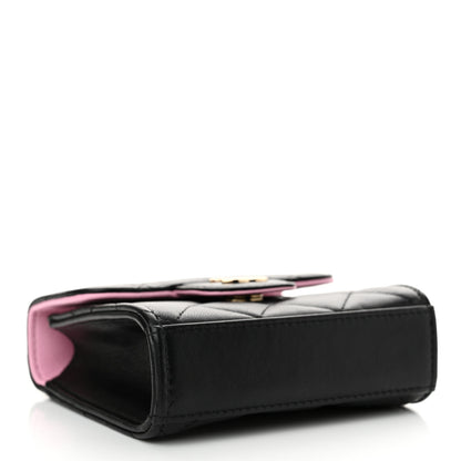 Chanel Lambskin Quilted Bi-Color Top Handle Clutch With Chain Black Pink 4 of 11