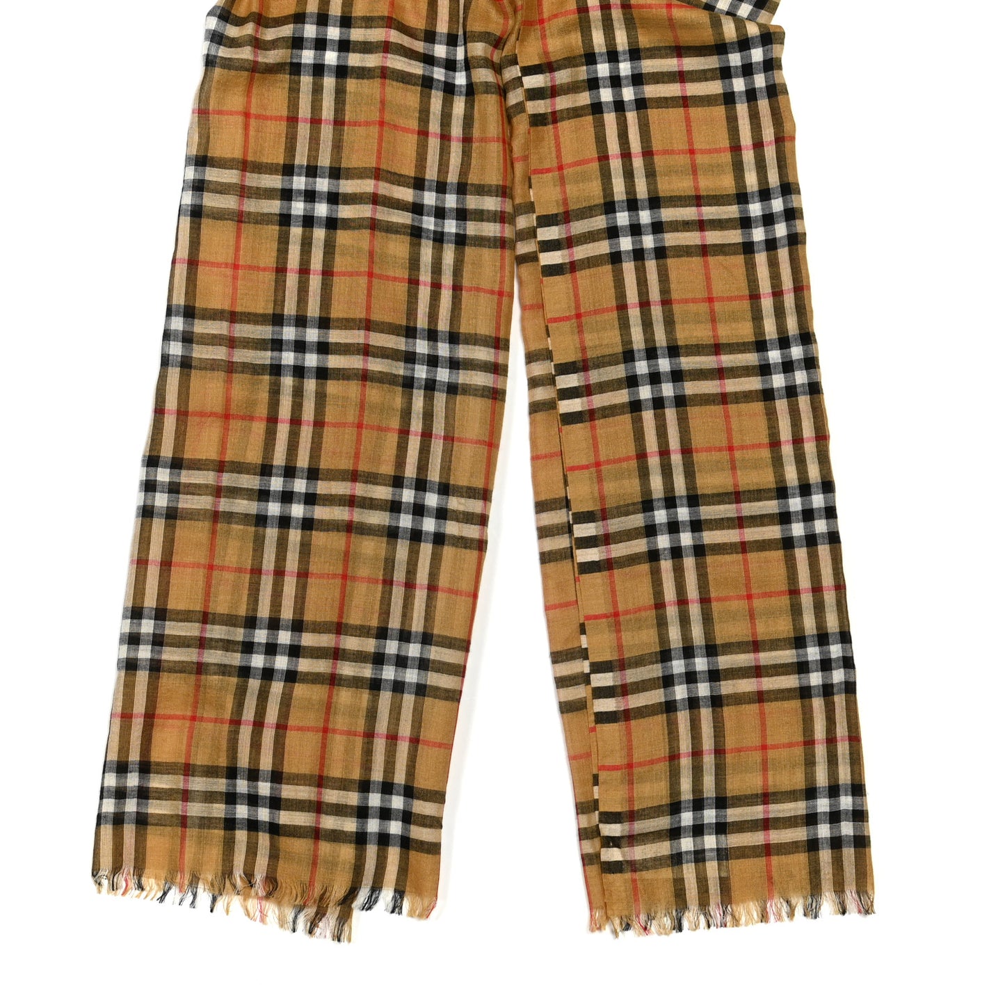 Wool Silk House Check Lightweight Scarf Camel