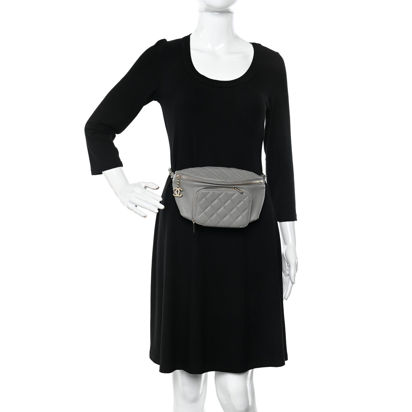 Caviar Quilted Business Affinity Waist Bag Grey